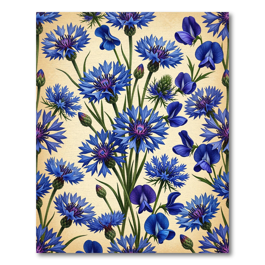 Blue Cornflower Blooms Botanical Scene Rug