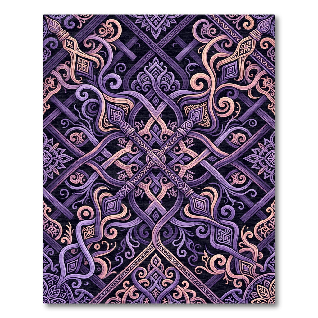 Ornate Plum Violet Interlocking Spear Weave Rug