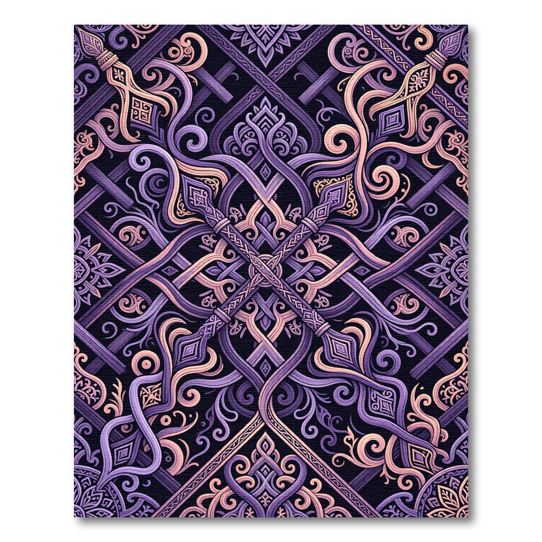 Ornate Plum Violet Interlocking Spear Weave Rug
