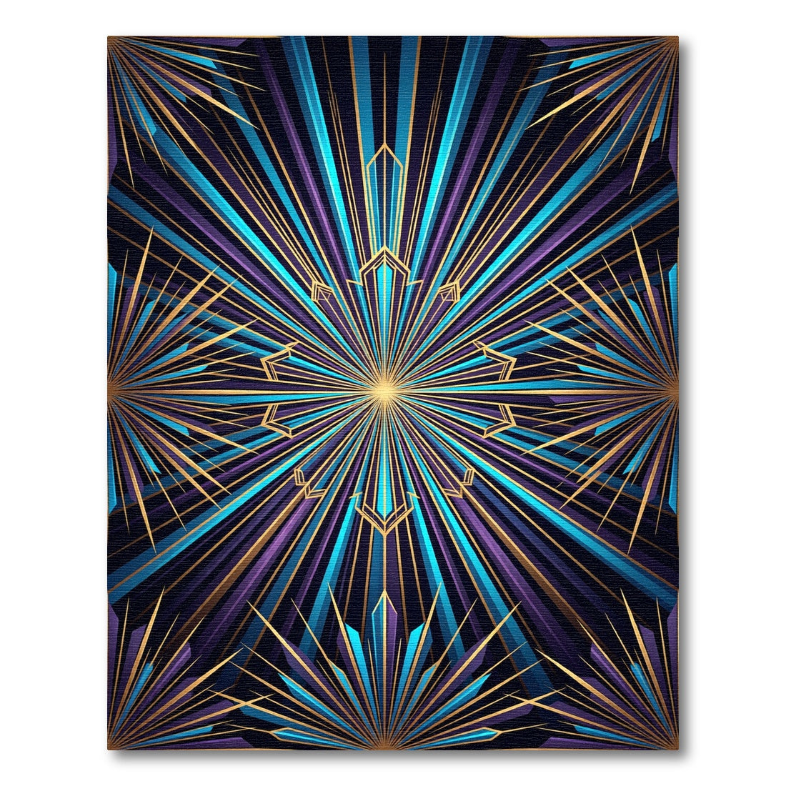 Vibrant Blue Gold Art Deco Starburst Rug