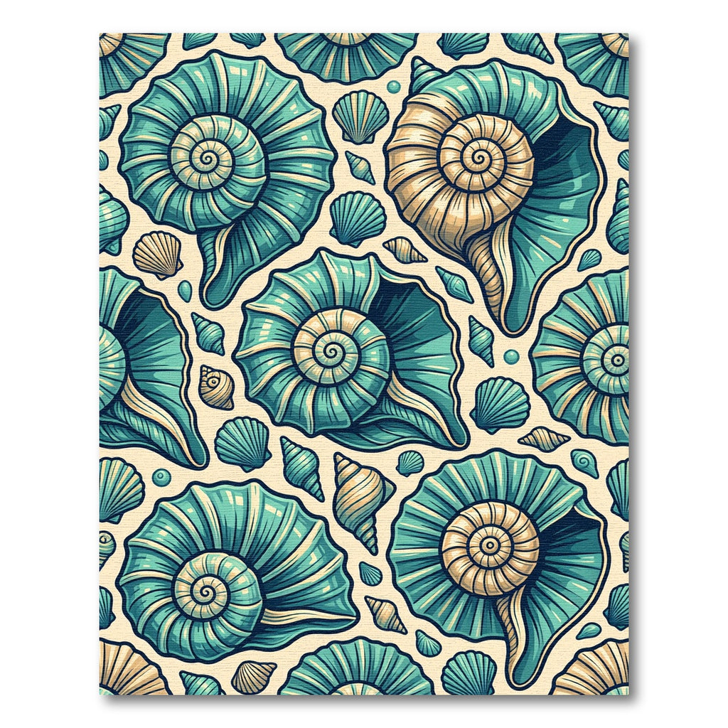 Teal and Gold Coastal Spiral Shells Rug