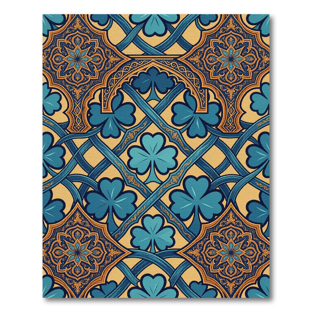 Ornate Gold Blue Clover Trefoil Interlace Rug