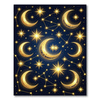 Celestial Golden Crescent Moon Starry Night Rug
