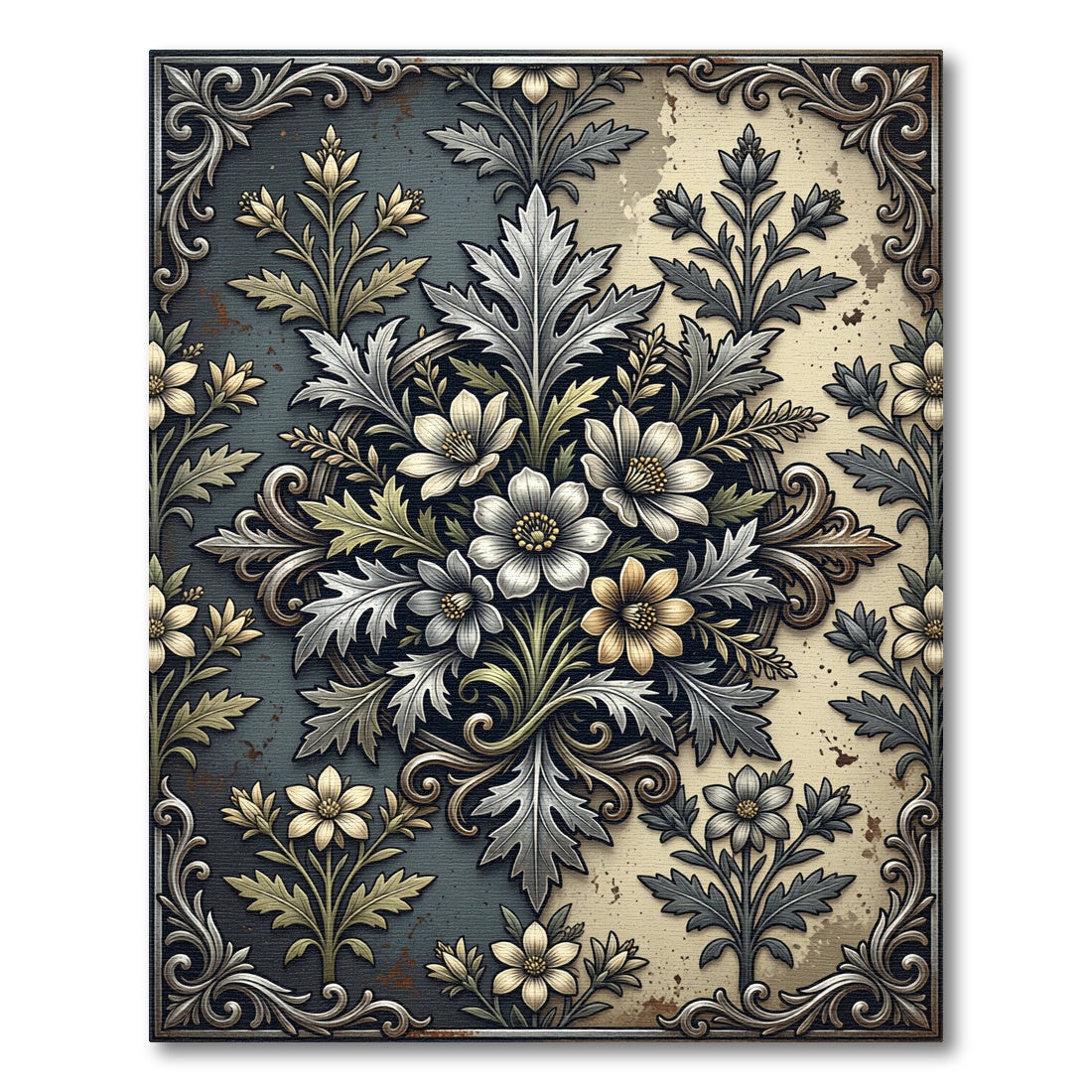 Elegent Dual Tone Floral Scroll Tapestry Rug
