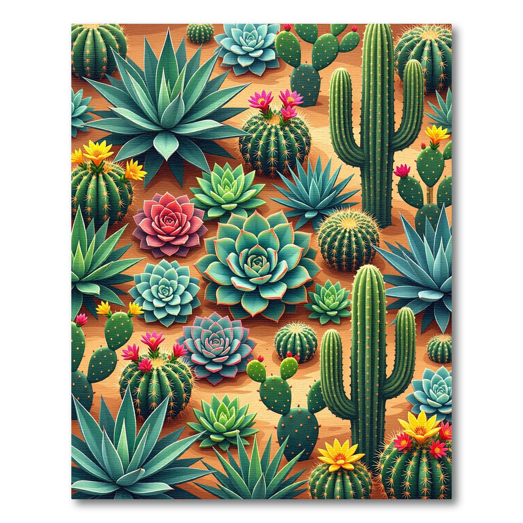 Vibrant Desert Succulent and Cacti Arrangement Rug