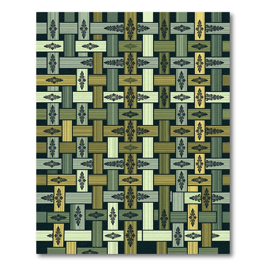 Olive Green Woven Damask Lattice Rug