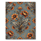 Golden Orange Floral Botanical Damask Rug