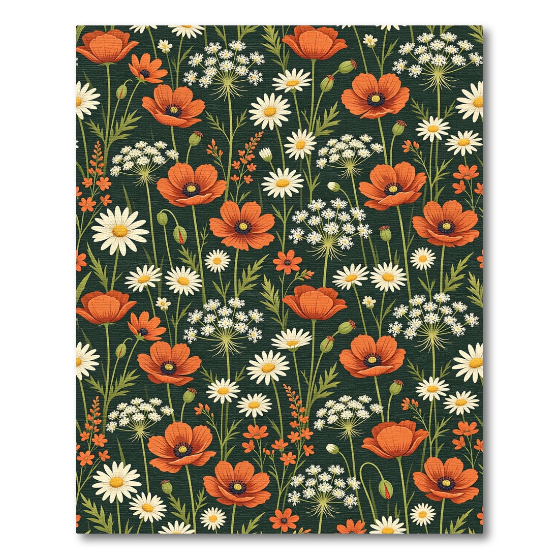 Botanical Orange Poppy Daisy Meadow Rug