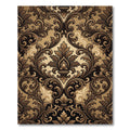 Ornate Brown Golden Damask Swirls Rug