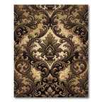 Ornate Brown Golden Damask Swirls Rug