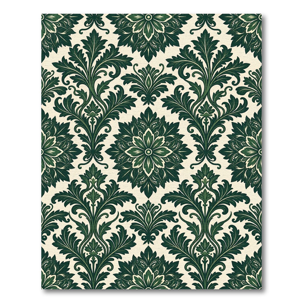 Emerald Green Damask Floral Medallion Rug