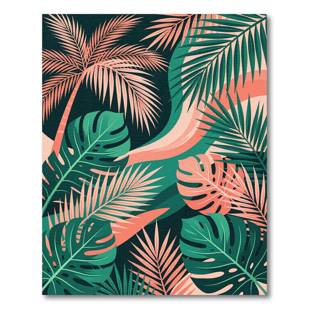 Lush Tropical Foliage Pink Palm Leaf Rug