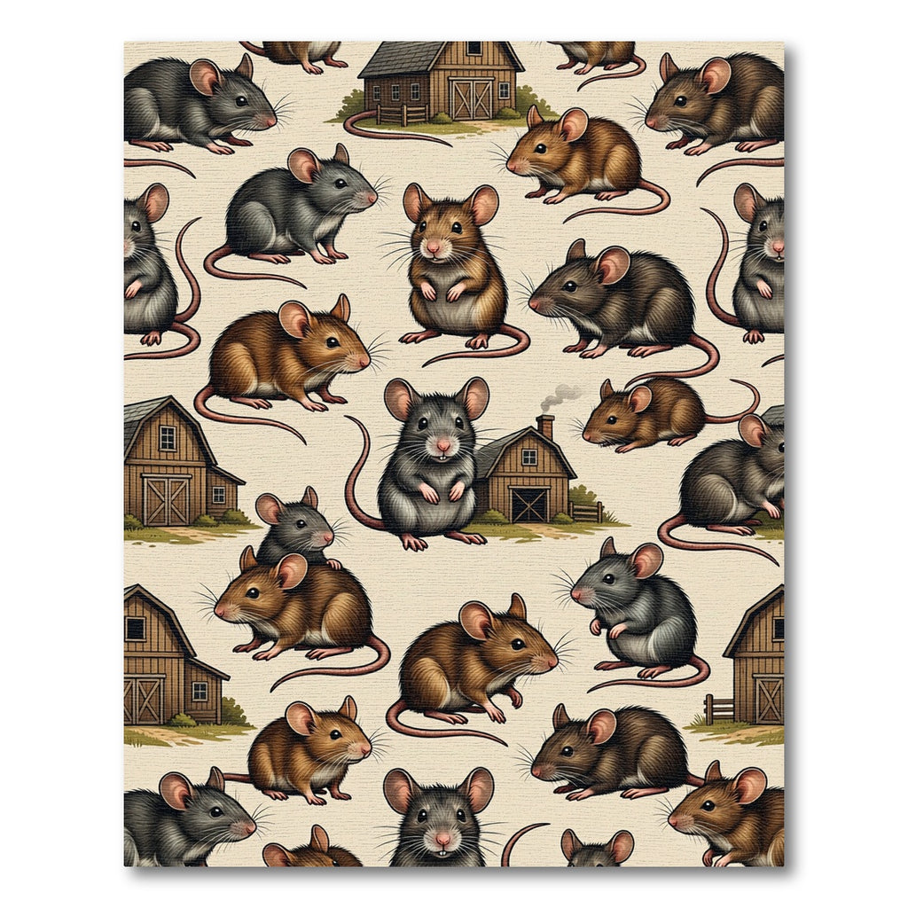 Whimsical Farmhouse Mouse And Barn Creams Rug