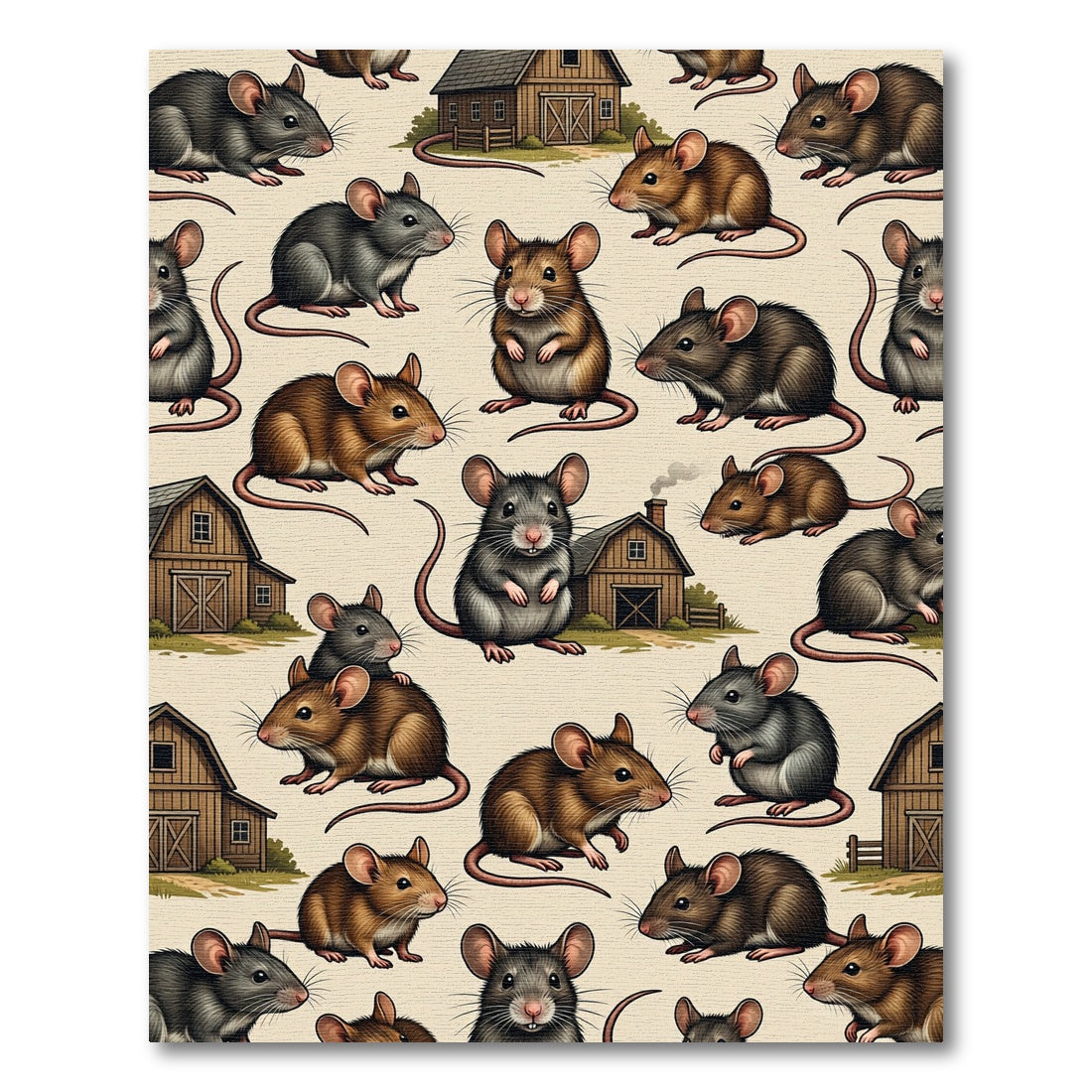 Whimsical Farmhouse Mouse And Barn Creams Rug