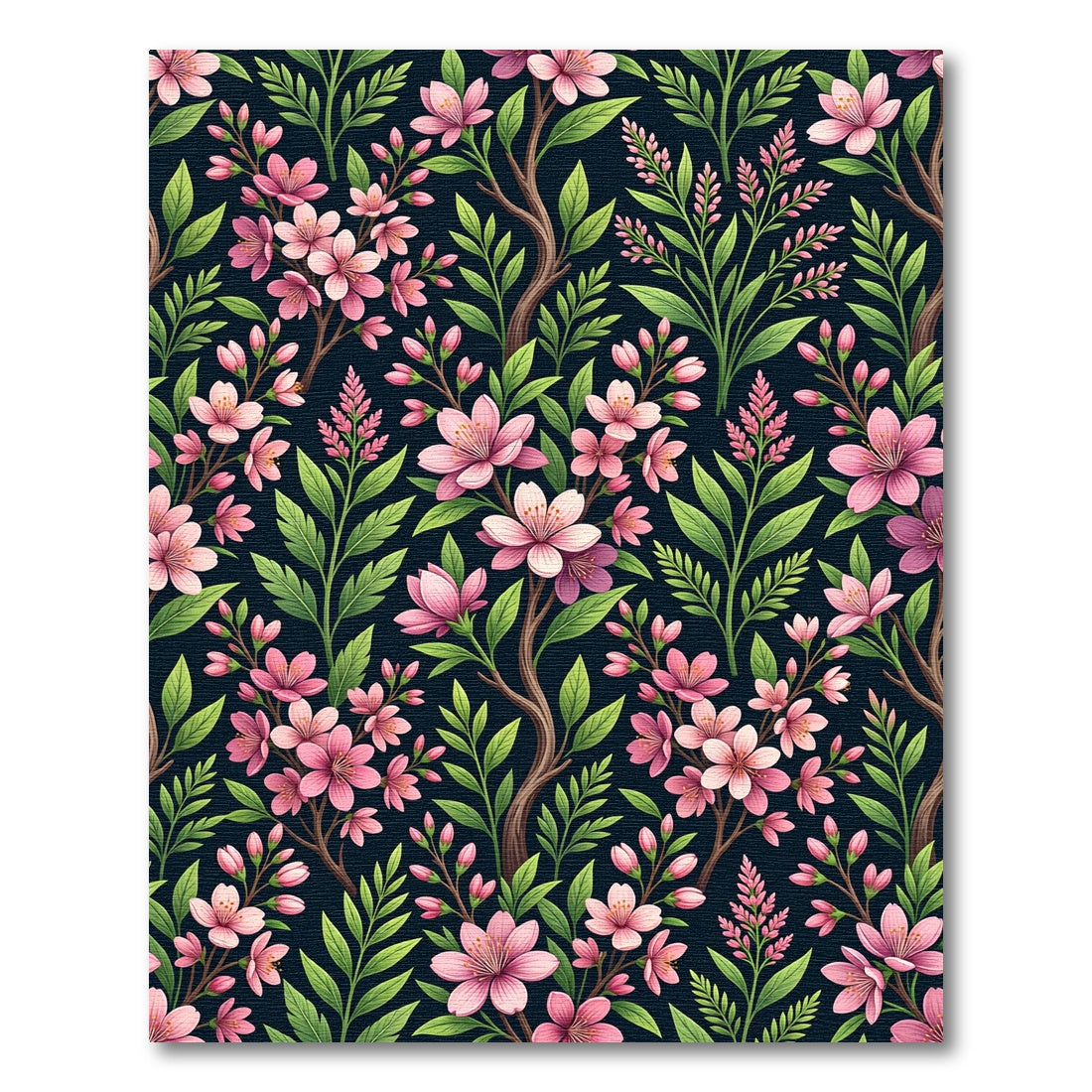 Delicate Pink Blossom Branch Floral Dark Rug