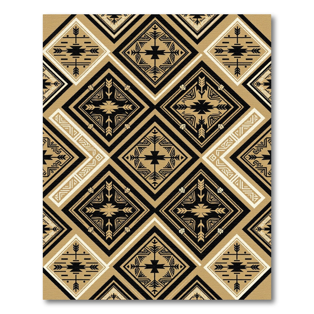 Bold Black Geometric Diamond Rug