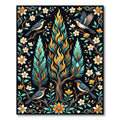 Vibrant Fire Tree Birds Floral Art Rug