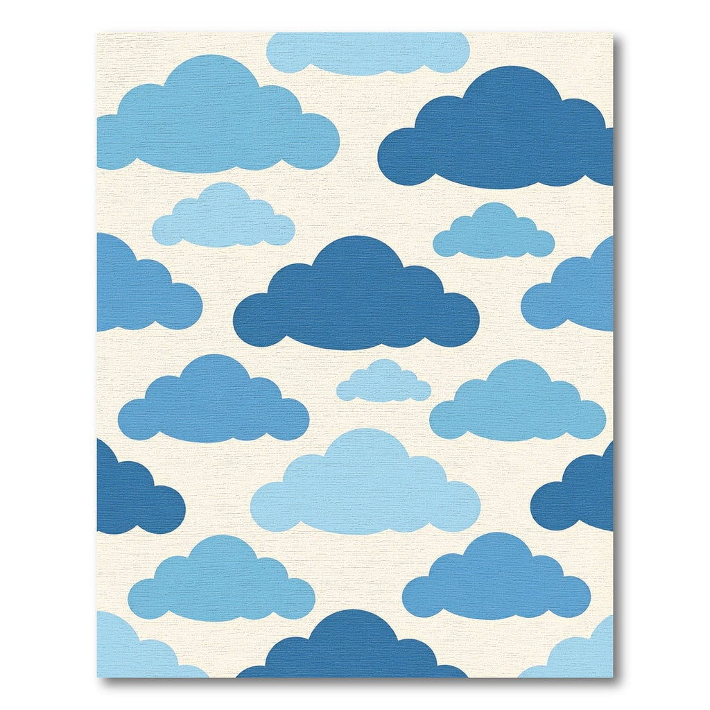 Playful Sky Blue Cloud Arrangement Rug