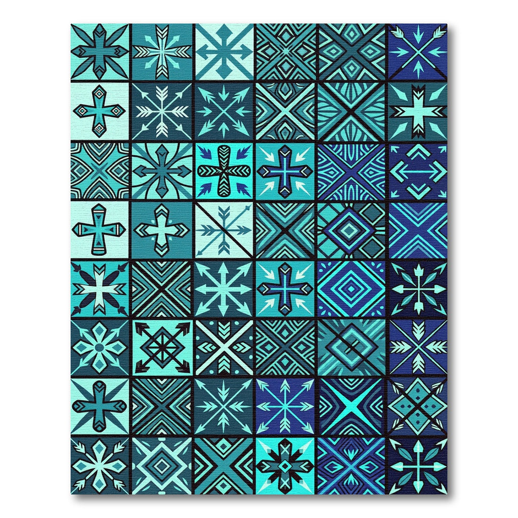 Geometric Teal Azure Mosaic Tile Rug