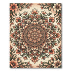 Elegant Peach Floral Medallion Illustration Rug