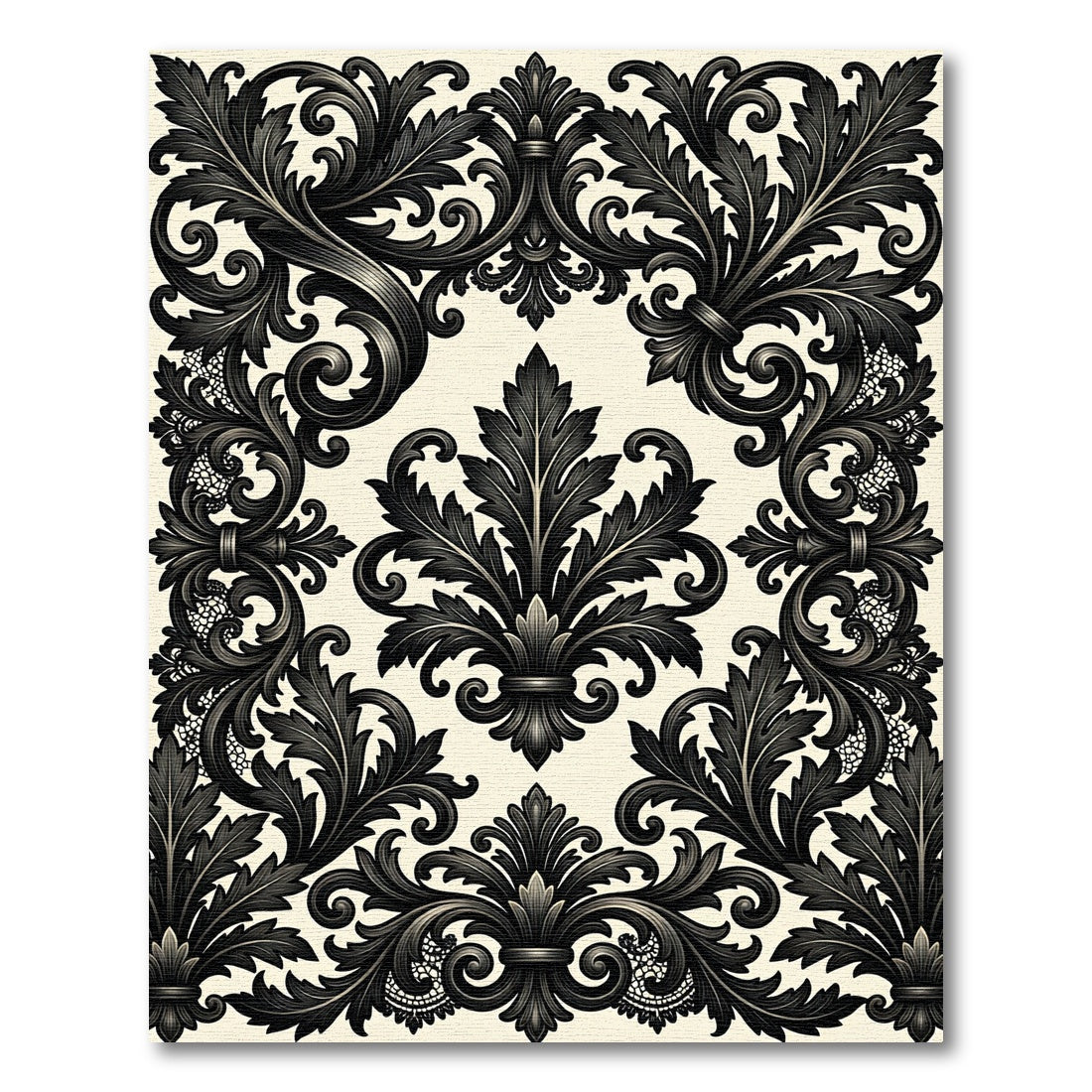 Elegant Charcoal Baroque Damask Scroll Rug