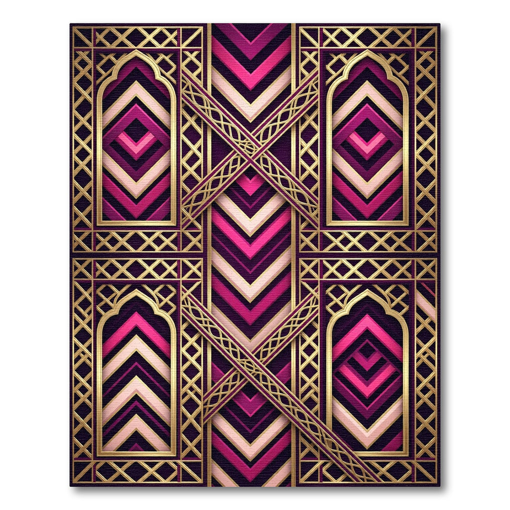 Magenta Gold Geometric Arched Lattice Rug