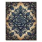 Ornate Navy Rose Damask Medallion Rug