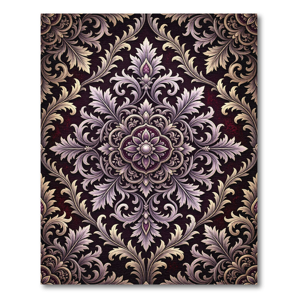 Ornate Plum Leaf Scrollwork Rug