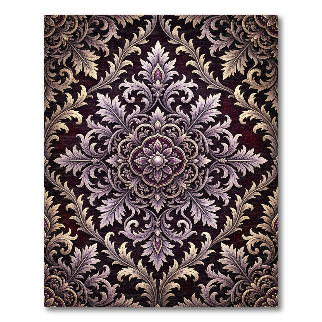 Ornate Plum Leaf Scrollwork Rug