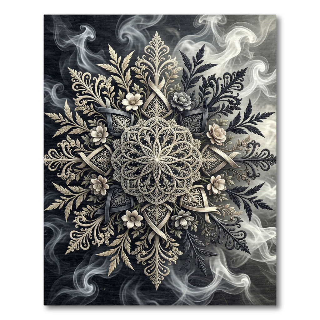 Monochrome Floral Filigree Mandala Rug