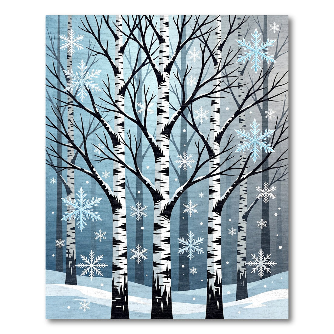Frosted Birch Forest Winter Snowflake Rug