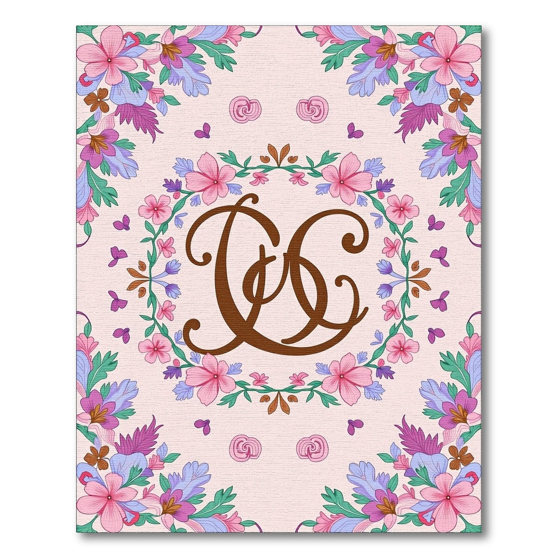 Whimsical Pink Floral Garden Monogram Rug