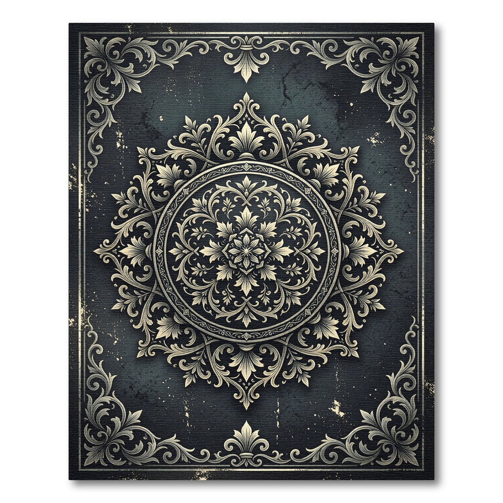 Ornate Dark Floral Medallion Rug