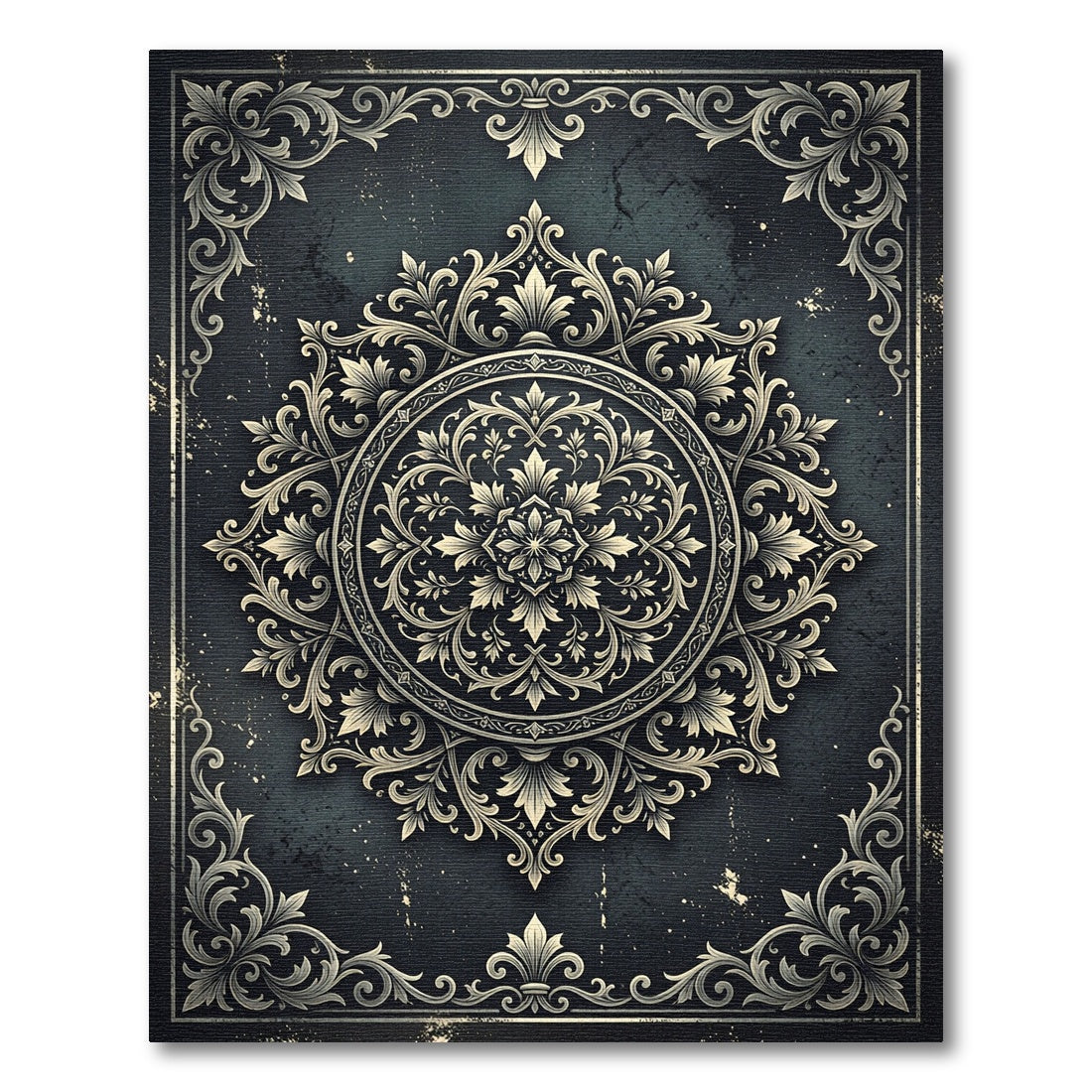 Ornate Dark Floral Medallion Rug