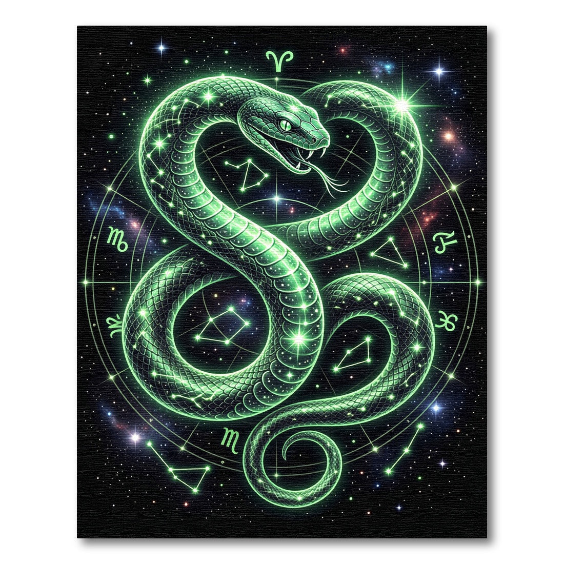 Glowing Green Celestial Serpent Constellation Art Rug