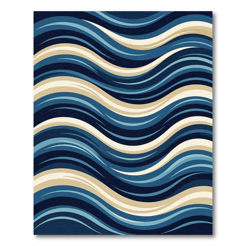 Modern Navy and Cream Abstract Waves Rug