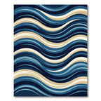 Modern Navy and Cream Abstract Waves Rug
