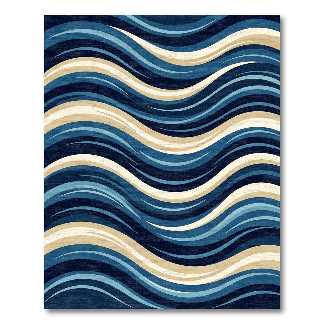 Modern Navy and Cream Abstract Waves Rug