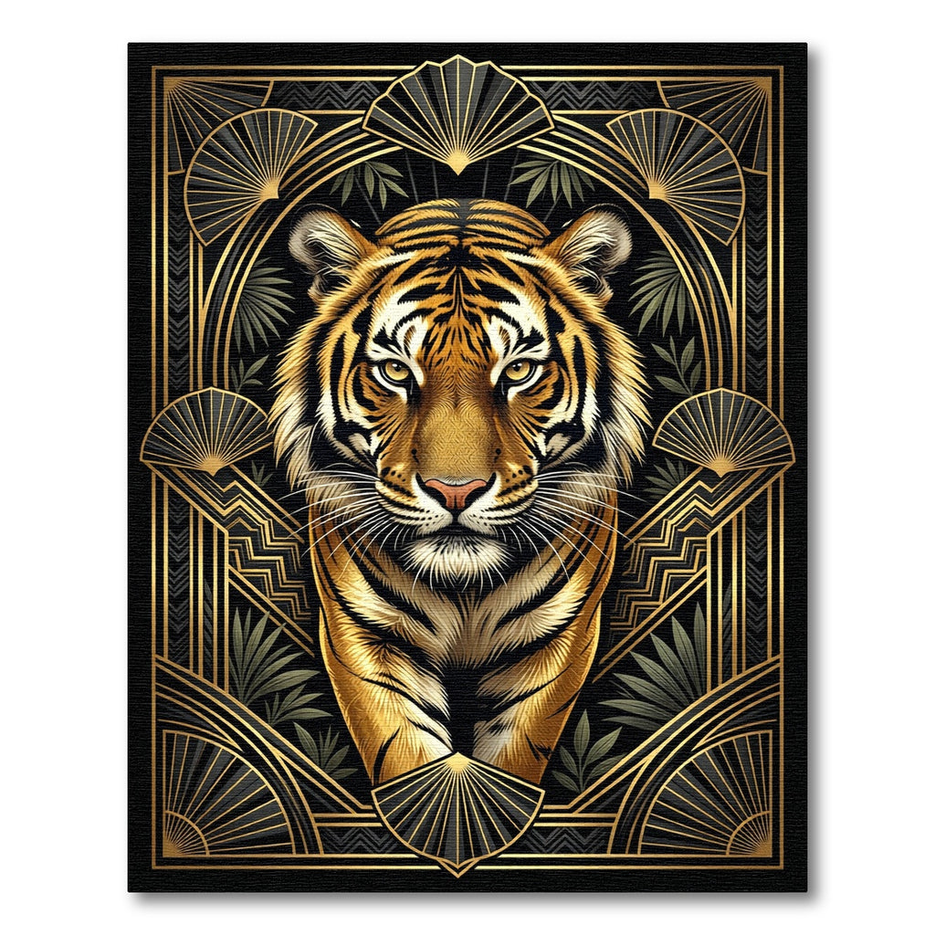 Art Deco Golden Tiger Regal Frame Rug
