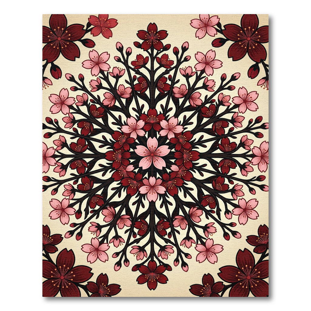Crimson Pink Blossom Radial Medallion Rug