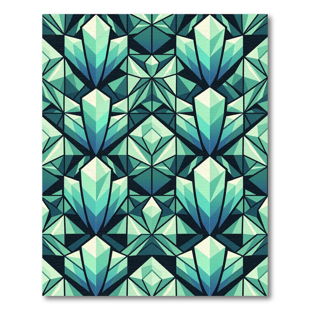 Geometric Teal Crystal Facet Symmetry Rug