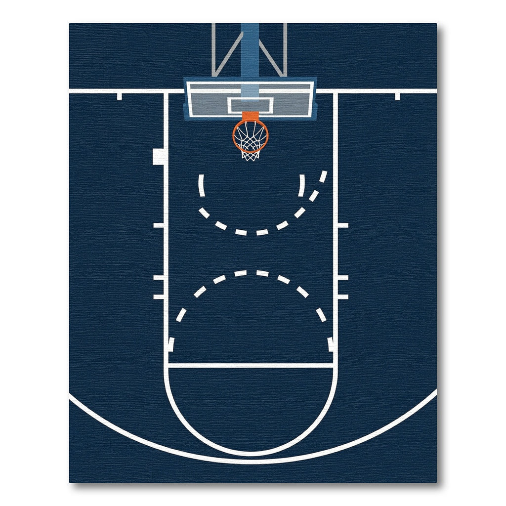Minimalist Navy Blue Basketball Court Graphic Rug
