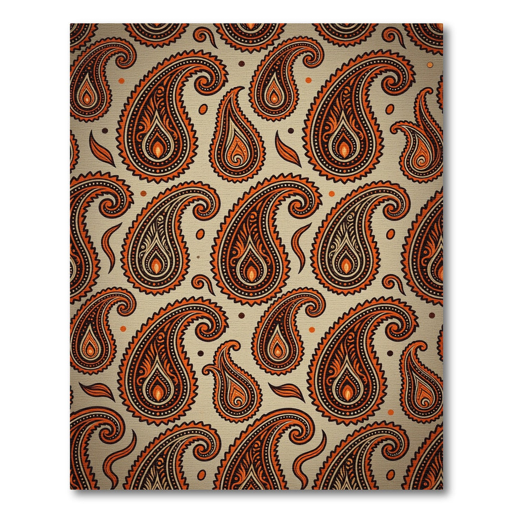 Orange Black Paisley Tear Drop Rug