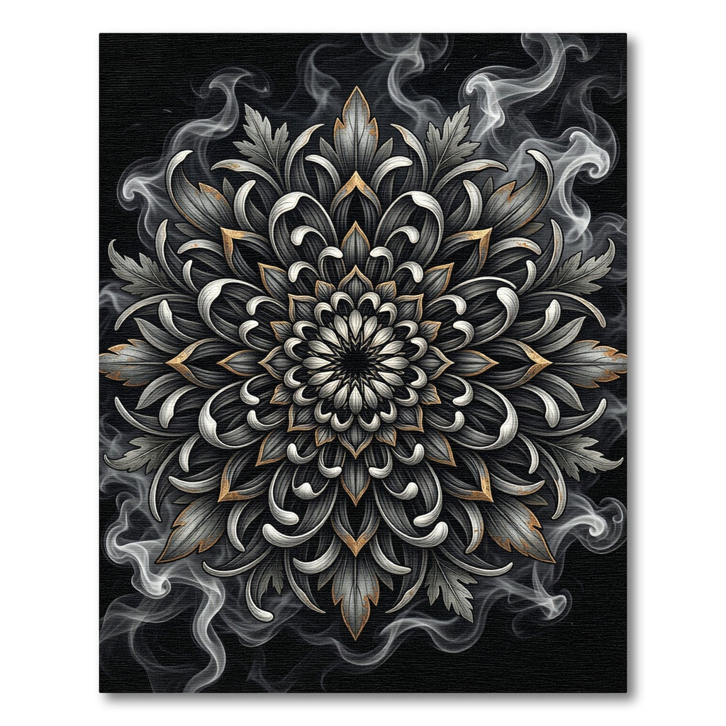 Monochrome Silver Gilded Floral Mandala Rug