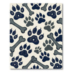 Playful Navy Paw Bone Illustration Rug