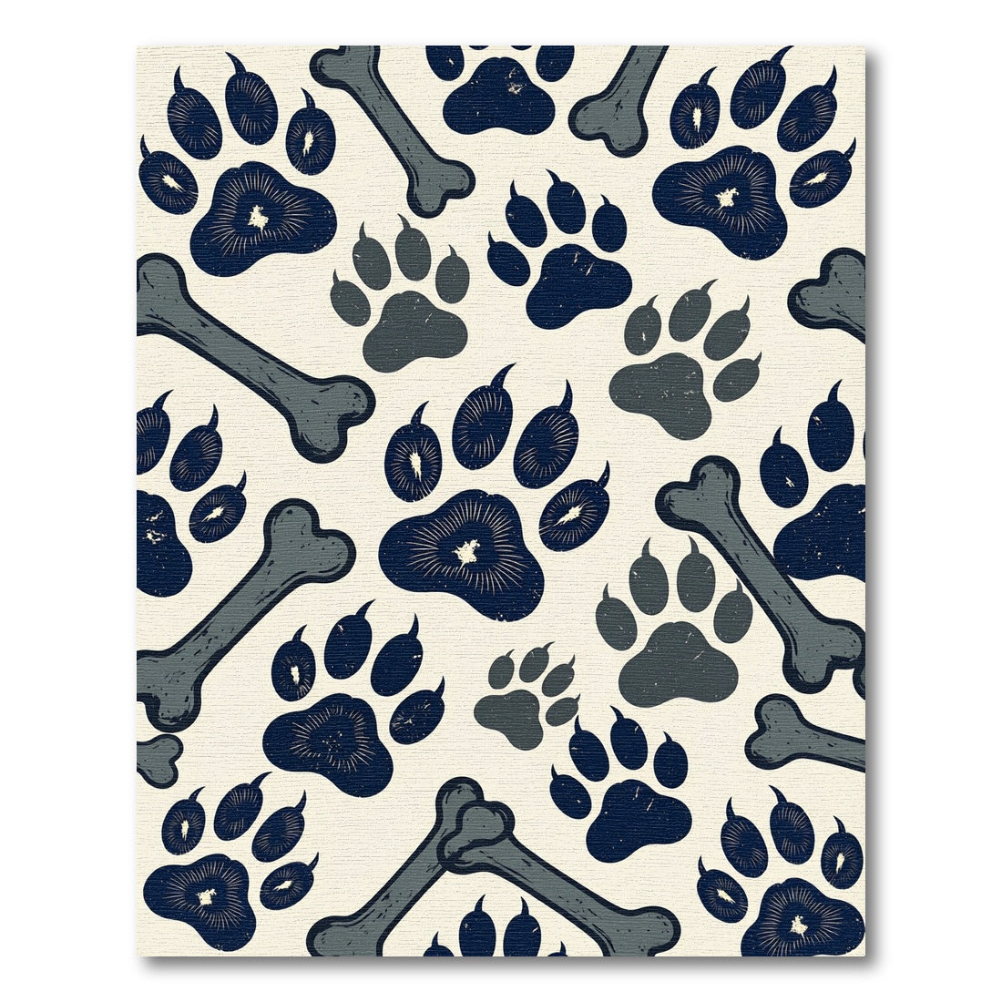 Playful Navy Paw Bone Illustration Rug