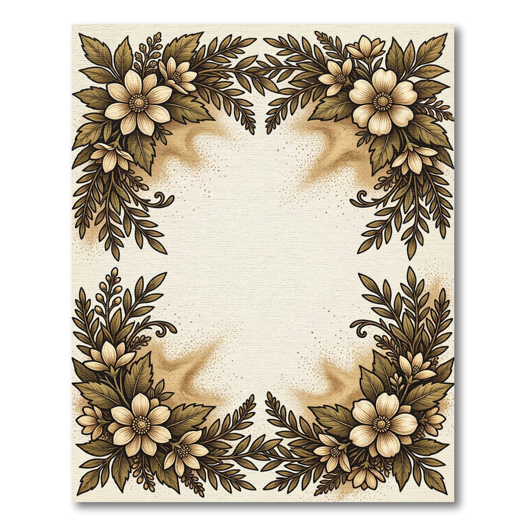 Golden Cream Floral Leaf Arrangement Rug
