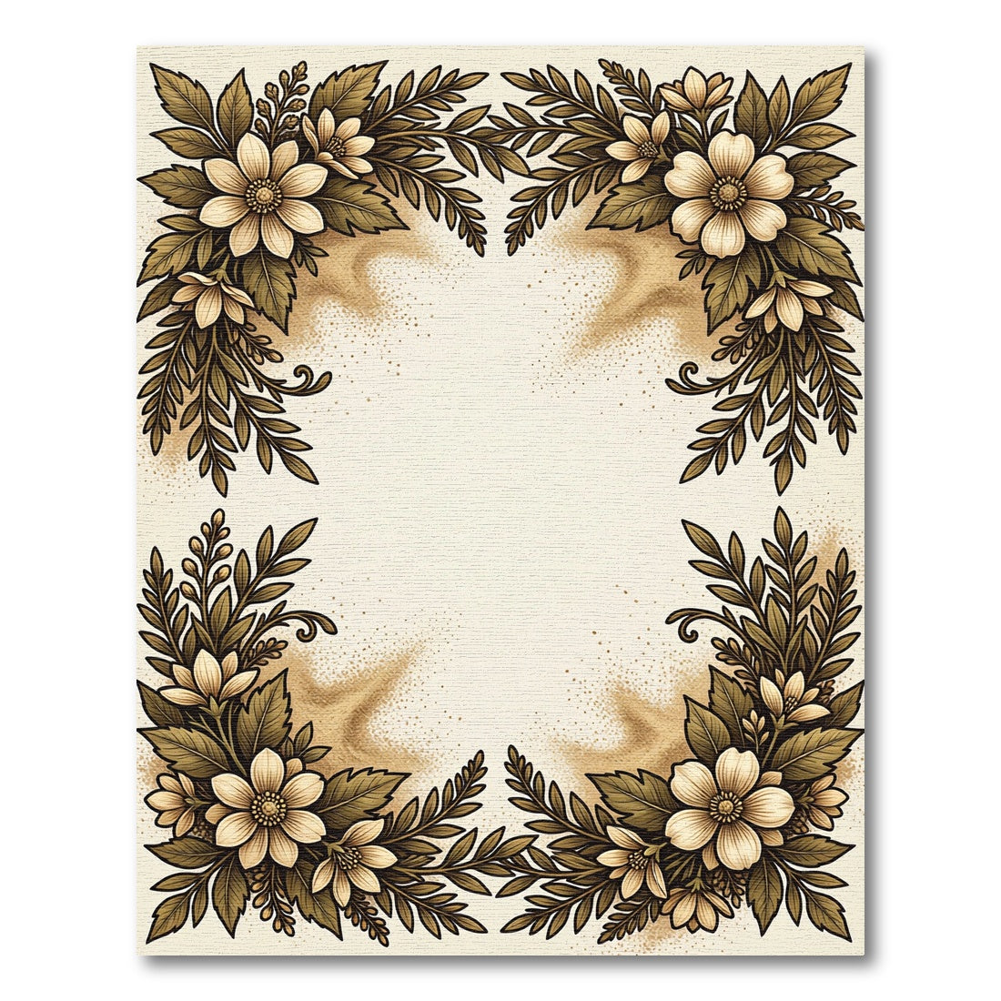 Golden Cream Floral Leaf Arrangement Rug
