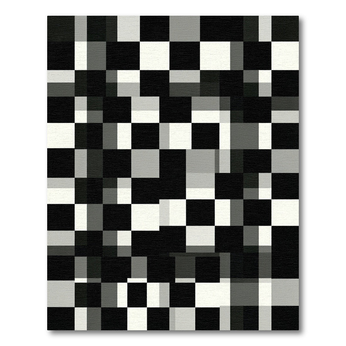 Black White Gray Block Chessboard Rug