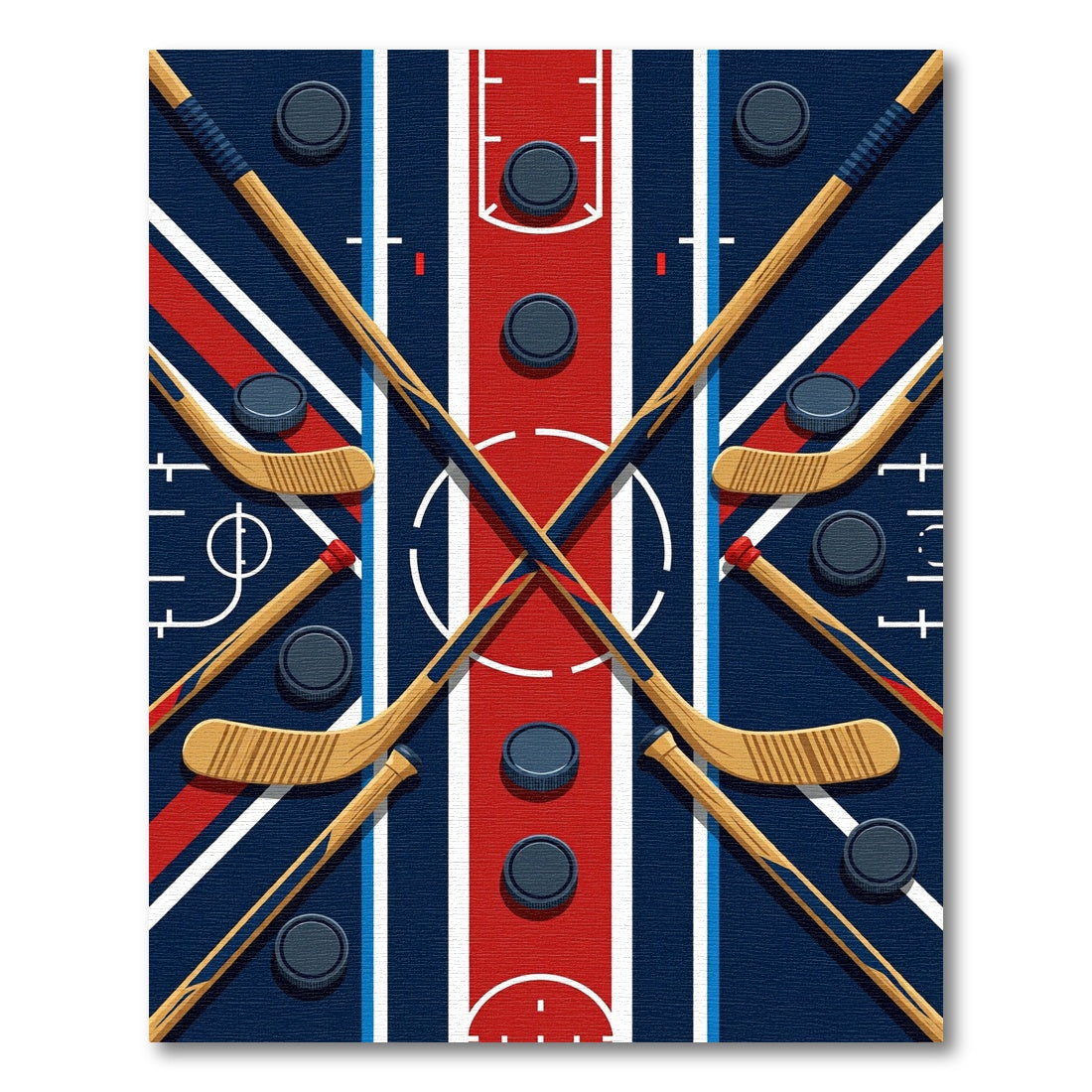 Dynamic Crossed Hockey Stick Ice Rink Rug